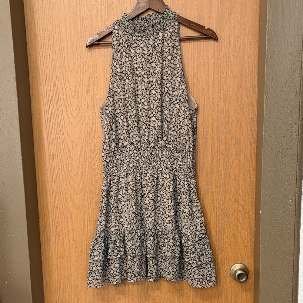 Sleeveless Floral Smocked Waist Mini Dress - Black/Cream